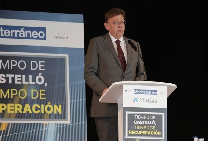 El president de la Generalitat, Ximo Puig, durante la conferencia impartida en el marco del desayuno empresarial 'Tiempo de Castelló, tiempo de recuperación',