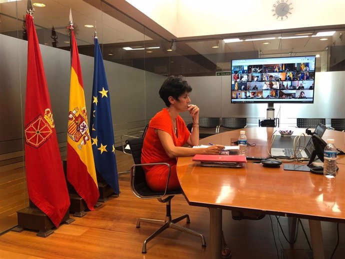 La consejera Elma Saiz durante su participación telemática en el Consejo de Política Fiscal y Financiera