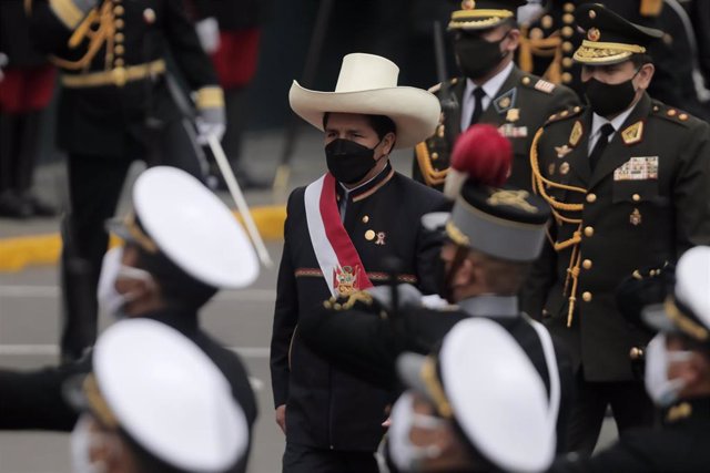 Pedro Castillo en el acto de toma de posesión como presidente de Perú.