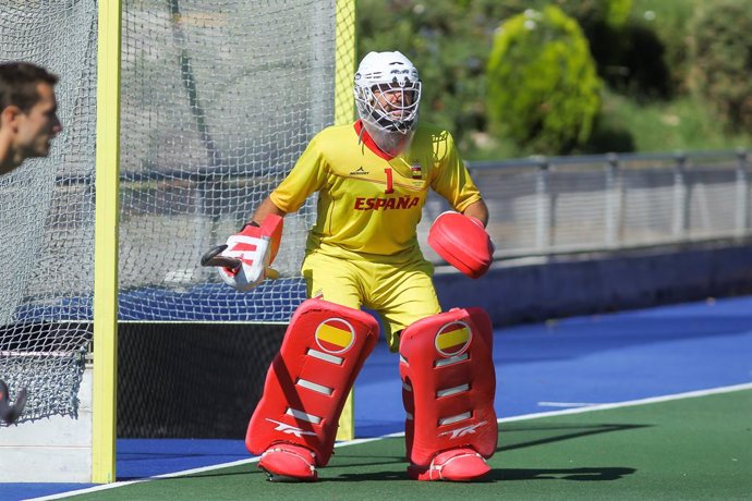 Quico Cortes of Spain during friendly hockey match played between Spain and Netherlands at Club de Campo Villa de Madrid on July 15, 2021 in Madrid, Spain.