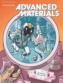 El artículo científico en el que los expertos de la UB han explicado el sistema de microgravedad simulada para experimentar con materiales ha sido destacado en la portada del último número de la revista Advanced Materials.