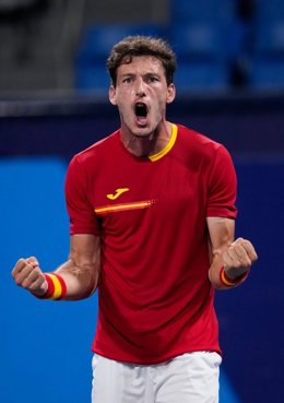 El tenista español Pablo Carreño celebra su clasificación para las semifinales de los Juegos Olímpicos de Tokyo 2020.