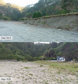 Playa de Otur en 2014 y 2020.