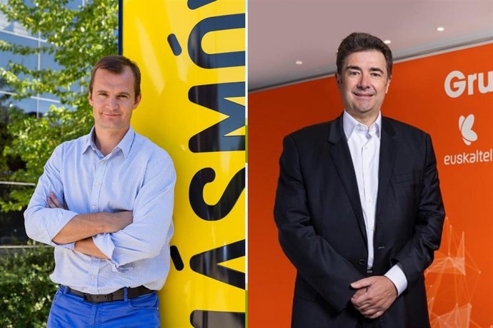 Archivo - El consejero delegado de Más Móvil, Meinrad Spenger (i), y el consejero delegado de Euskaltel, José Miguel García (d).