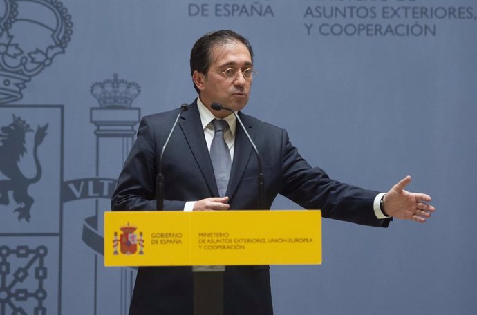 El ministro de Asuntos Exteriores, Unión Europea y Cooperación, José Manuel Albares, durante el acto por el que el nuevo subsecretario del Ministerio ha tomado posesión del cargo, a 29 de julio de 2021, en Madrid (España). Con este acto continúa el proc