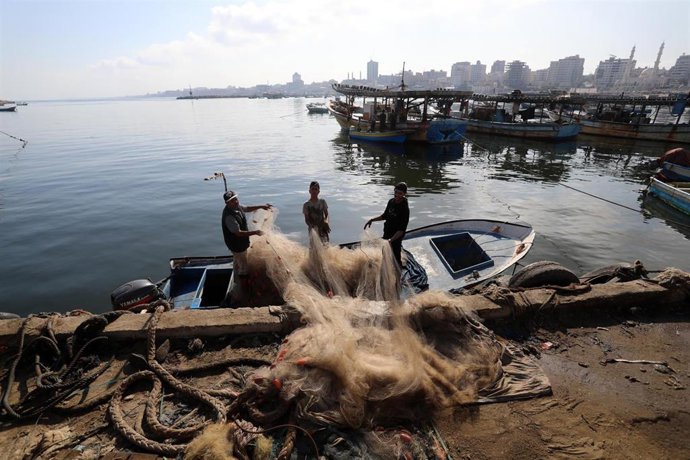 Archivo - Pescadores en el puerto de Ciudad de Gaza, en la Franja de Gaza