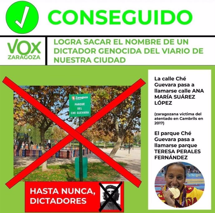 Varias asociaciones vecinales se oponen a cambiar el nombre del Che Guevara en una calle y parque por los dw Teresa Perales y Ana María Suárez