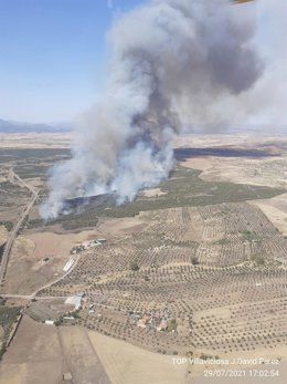 Una imagen aérea del incendio de Balalcázar.