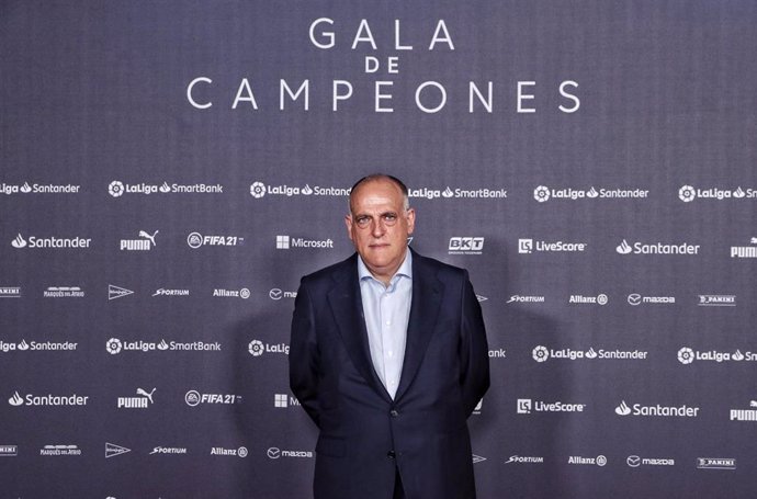 Javier Tebas, presidente de LaLiga, en la Gala de Campeones celebrada este viernes 30 de julio de 2021, en Madrid