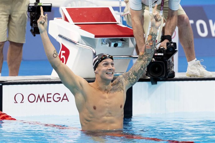 Caeleb Dressel celebra una victoria en los Juegos Olímpicos de Tokio