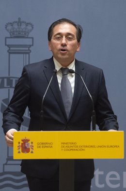 El ministro de Asuntos Exteriores, Unión Europea y Cooperación, José Manuel Albares, durante el acto por el que el nuevo subsecretario del Ministerio ha tomado posesión del cargo, a 29 de julio de 2021, en Madrid (España). Con este acto continúa el proc