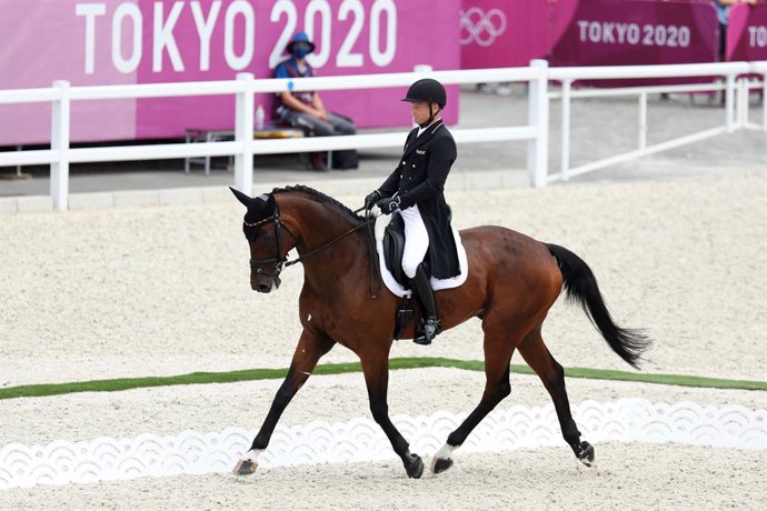 31 July 2021, Japan, Tokyo: Germany's Michael Jung riding on Chipmunk FRH, competes in the Eventing Dressage Individual Equestrian competition, during the Tokyo 2020 Olympic Games at the Baji Koen Equestrian Park. Photo: Friso Gentsch/dpa