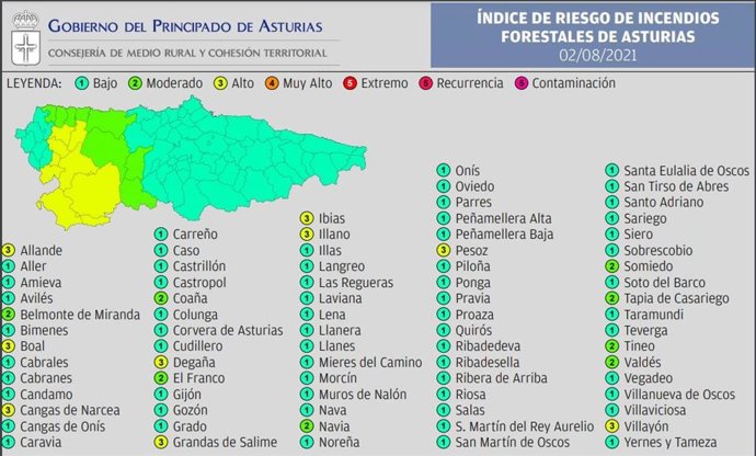 Mapa de riesgo de incendios forestales.