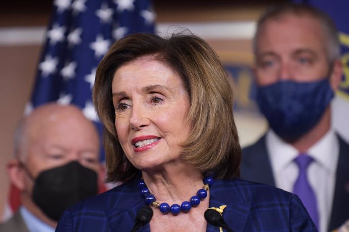 30 July 2021, US, Washington: USSpeaker of the House Nancy Pelosi, along with Democratic leaders, holds a press conference about House Democrats legislative agenda at the US Capitol. Photo: Lenin Nolly/ZUMA Press Wire/dpa