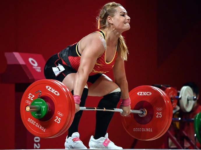 02 August 2021, Japan, Tokyo: Spain's Lydia Valentin Perez competes in the Women's +87kg the Weightlifting event during the Tokyo 2020 Olympic Games. Photo: Rob Walbers/BELGA/dpa
