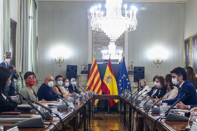 Vista general de los asistentes que participan en la Comisión Bilateral Generalitat de Catalunya - Estado, a 2 de agosto de 2021, en la sede del Ministerio, en Madrid (España). La comisión bilateral se reúne hoy después de tres años de no hacerlo y se c