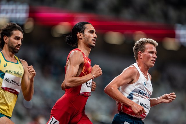 Mohamed Katir, del Equipo Español, en la eliminatoria de 5000m lisos de atletismo durante los JJOO 2020, a 3 de agosto, 2021 en Tokio, Japón