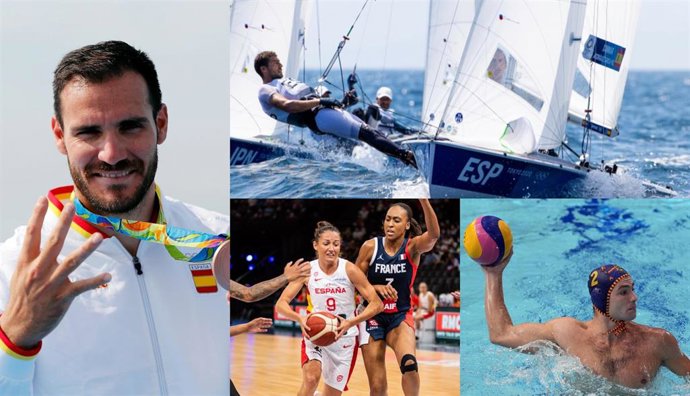 De izquierda a derecha y de arriba abajo, Saúl Craviotto, Jordi Xammar y Nicolás Rodríguez, Laia Palau y Alberto Munarriz