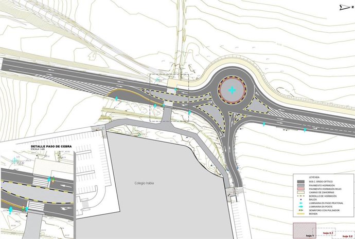 Proyecto del paso de cebra regulado por semáforos para el pasopeatonal y ciclista de la carretera NA-6001, en el entorno del colegio Irabia