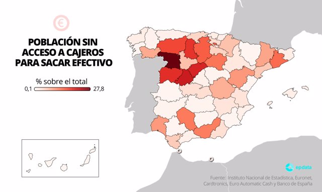 Casi 1,2 millones de personas no tienen punto de acceso al efectivo en su municipio, según Banco de España