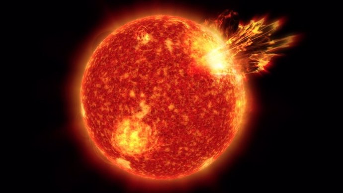 Ilustración de cómo pudo haber sido el Sol hace 4 mil millones de años, aproximadamente en la época en que se desarrolló la vida en la Tierra.