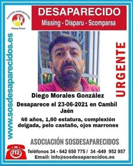 Cartel sobre la desaparición del vecino de Cambil.