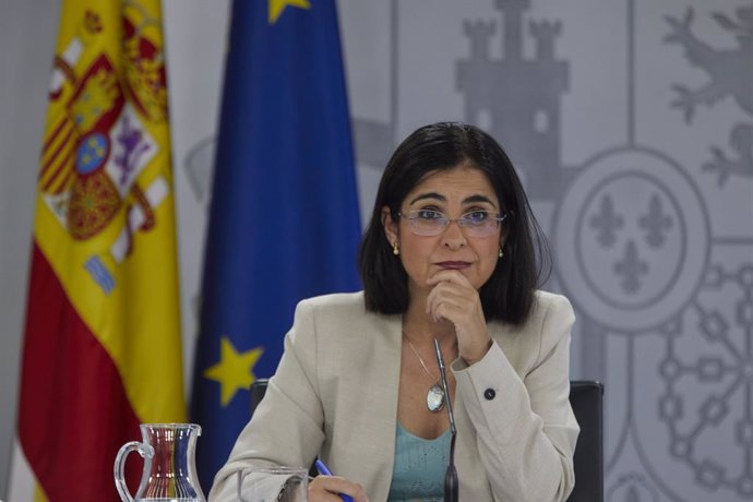 La ministra de Sanitat, Carolina Darias, durant la roda de premsa posterior al Consell Interterritorial del Sistema Nacional de Salut, a 28 de juliol de 2021, en La Moncloa, Madrid, (Espanya).