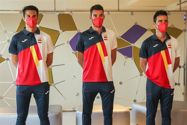 Miguel Ángel López, Alvaro Martín y Diego García Carrera, equipo español en los 20 kilómetros marcha de Tokyo 2020.