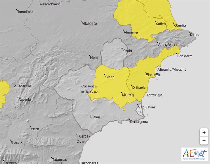 Mapa de avisos activos en la Región de Murcia el miércoles 4 de agosto 2021