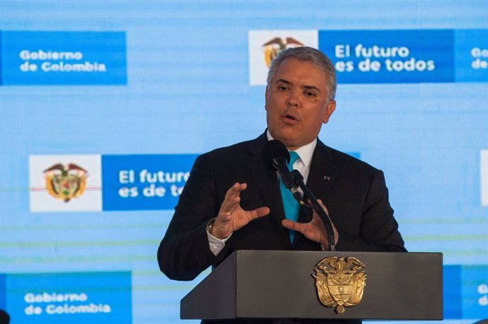 Archivo - 29 June 2021, Colombia, Bogota: Colombia's President Ivan Duque gives a speech during a press conference regarding the first line of Bogota's metro system that will be opened by 2028. Photo: Chepa Beltran/LongVisual via ZUMA Wire/dpa