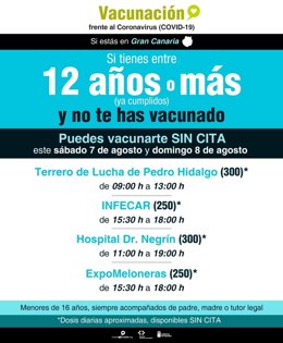 Zona de vacunación a la que pueden acudir las personas sin cita previa en Gran Canaria