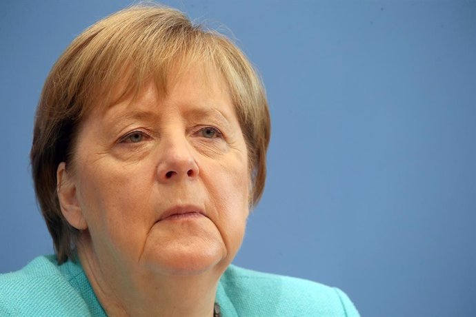 22 July 2021, Berlin: German chancellor Angela Merkel attends a press conference at the Federal Chancellery. Photo: Wolfgang Kumm/dpa