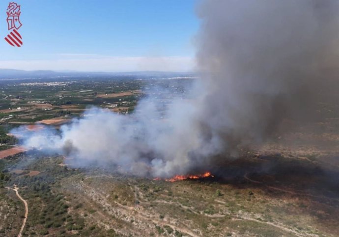 Incendios.- (AMP) Un incendio forestal en Rafelguaraf (Valencia) obliga a desalojar dos urbanizaciones