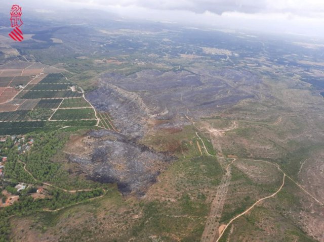 Terreno afectado por el incendio forestal de Rafelguaraf