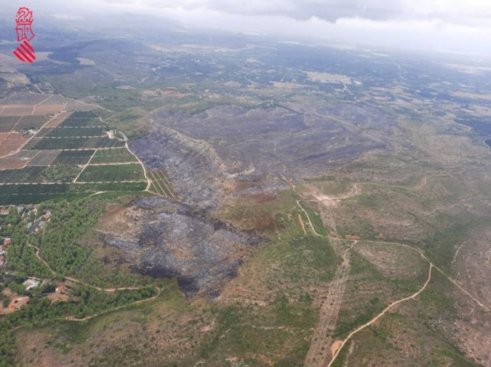 Terreno afectado por el incendio forestal de Rafelguaraf
