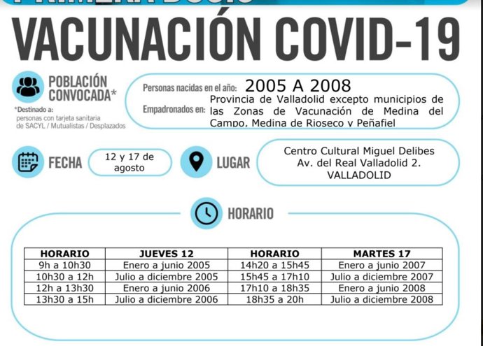 Carrel de la nuevas vacunaciones en Valladolid.