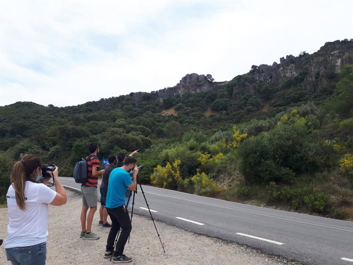 Fam trip Caravaning en Pruna en un avistamiento de aves.
