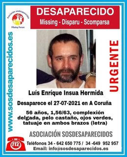 Cartel de un hombre desaparecido en A Coruña.