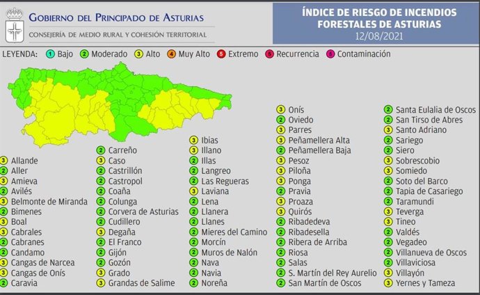 Mapa de riesgo de incendio forestal.