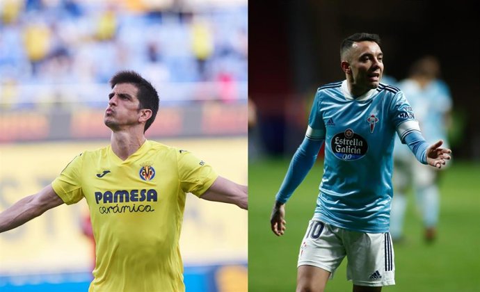 Los delanteros españoles Gerard Moreno (Villarreal) e Iago Aspas (Celta) en partidos de la temporada 2020/21