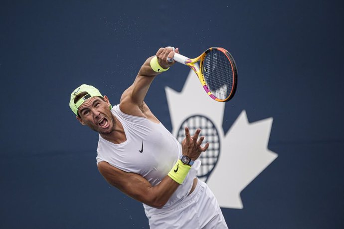 09 August 2021, Canada, Toronto: Spanish tennis player Rafael Nadal in action at a practices session during Men's National Bank Open tennis tournament. Photo: Christopher Katsarov/The Canadian Press via ZUMA/dpa