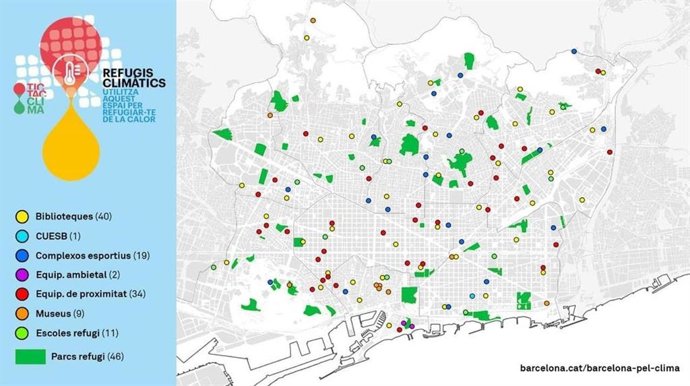 Mapa de refugios climáticos de Barcelona