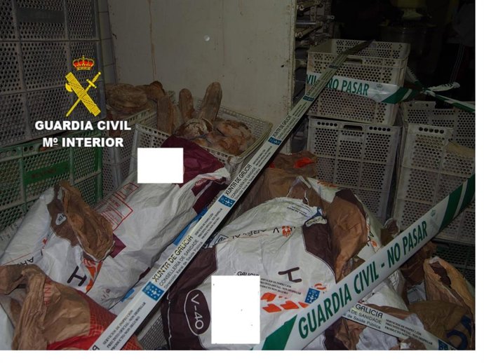 Kilos de pan inmovilizados por la Guardia Civil por no cumplir glas condiciones higiénico sanitarias en Cambre (A Coruña).
