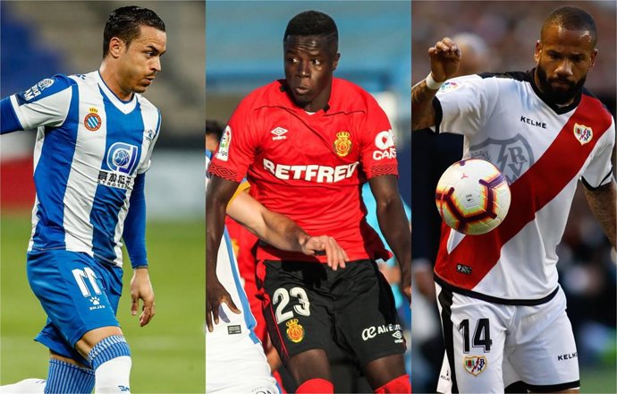 Raúl de Tomás, Amath Ndiaye y Bebe, del Espanyol, Mallorca y Rayo, respectivamente