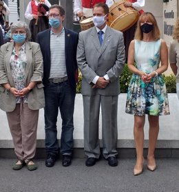 La consejera de Hacienda del Principado, Dolores Cárcaba (a la derecha), junto a otras autoridades en el acto del Día de Europa en la 64 Feria Internacional de Muestras de Asturias (Fidma)