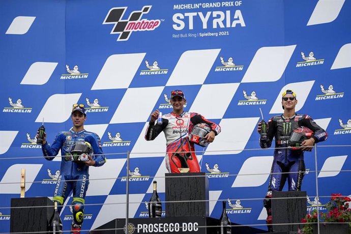 Jorge Martín, Joan Mir y Fabio Quartararo en el podio del Gran Premio Estiria 2021