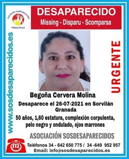 Cartel alertando de la desaparición de Begoña Cervera