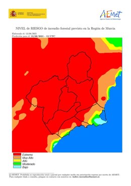 Mapa riesgo forestal en la Región de Murcia