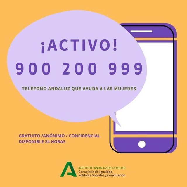 Archivo - Cartel del teléfono de información a la Mujer del IAM.