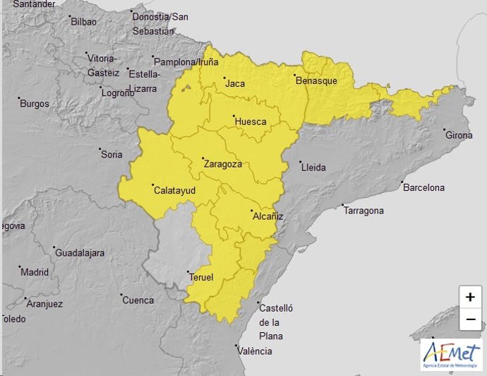 Aviso de nivel amarillo por tormentas este sábado en las tres provincias aragonesas.